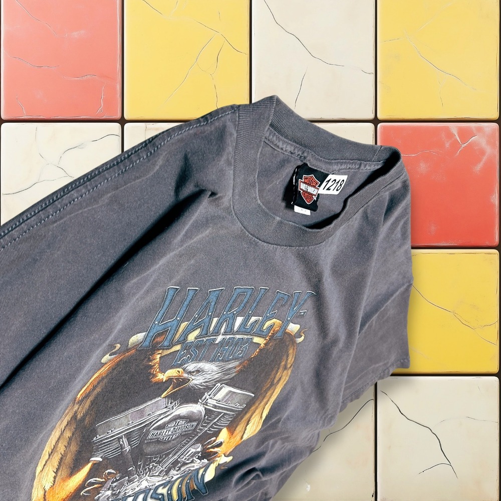VTG Harley Davidson V-Twin Flame Shirt Y2K Men Gray 3XL‎ Eagle Biker Grunge Tee - Picture 10 of 14